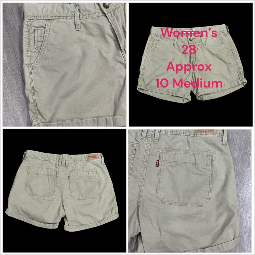 Women’s Levi’s 28 10 Medium Shorts Chino Khakis Khaki Rolled Hem Twill 5 Pocket